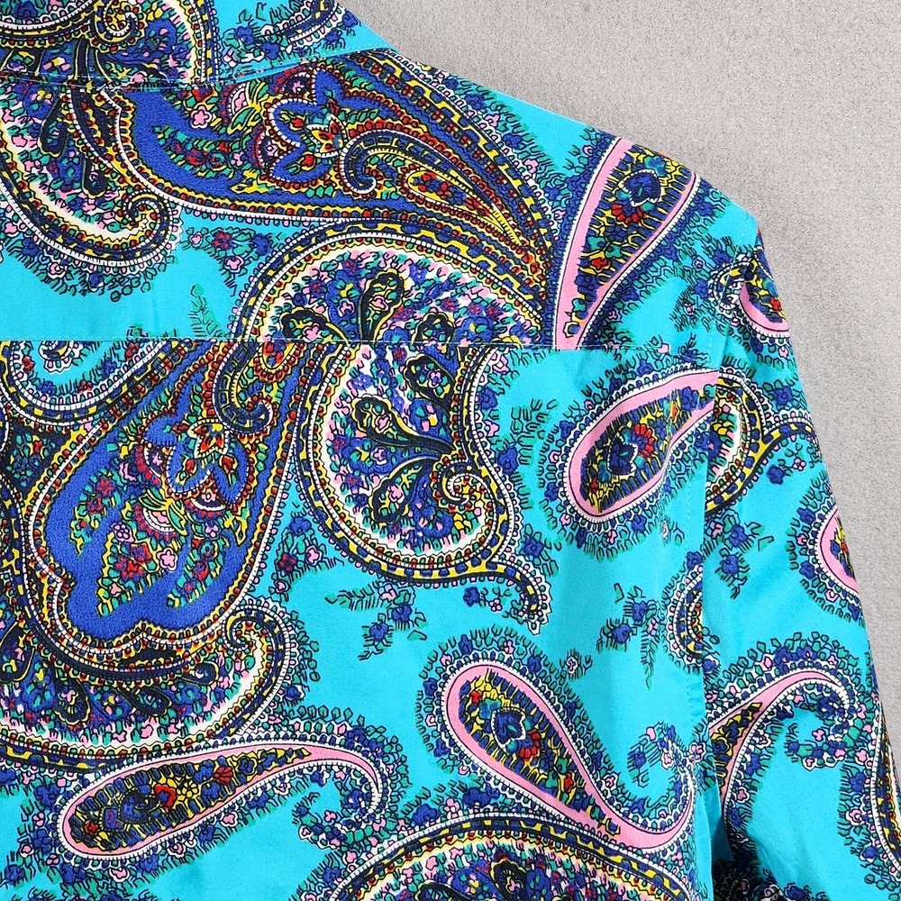 Talbots Turquoise Paisley Shirt Womens 10 12 Button Front Long Sleeve Stretch - Picture 4 of 10